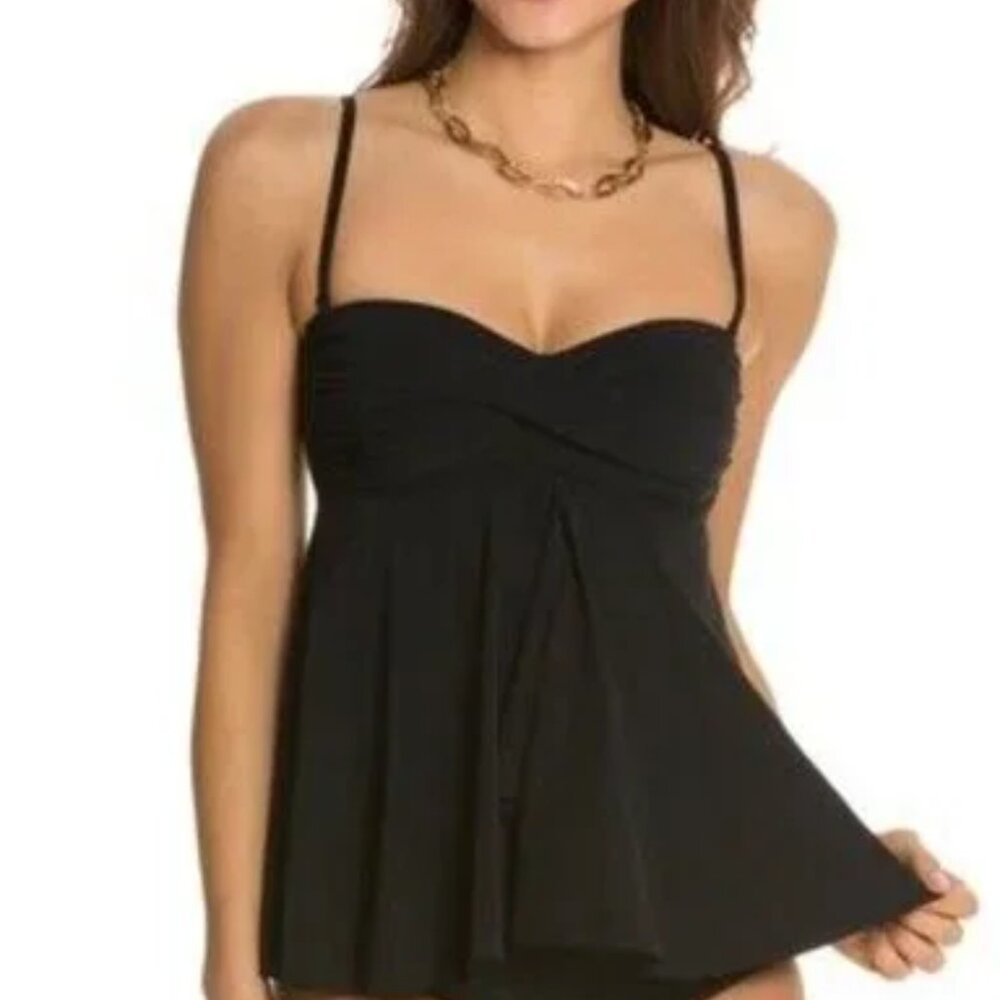 Profile by Gottex Solid Black Bandeau Flyaway Tankini Top - NWT!